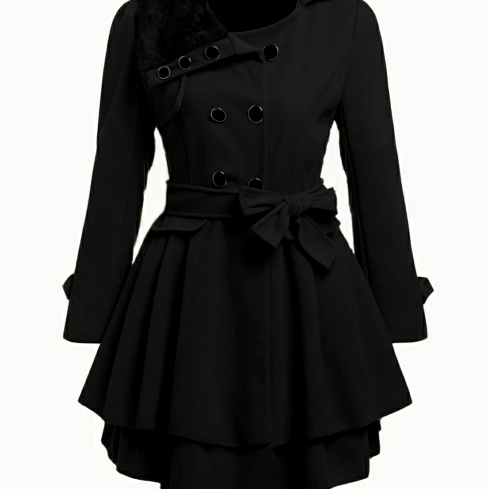 Shein contrast faux fur collar double layer coat